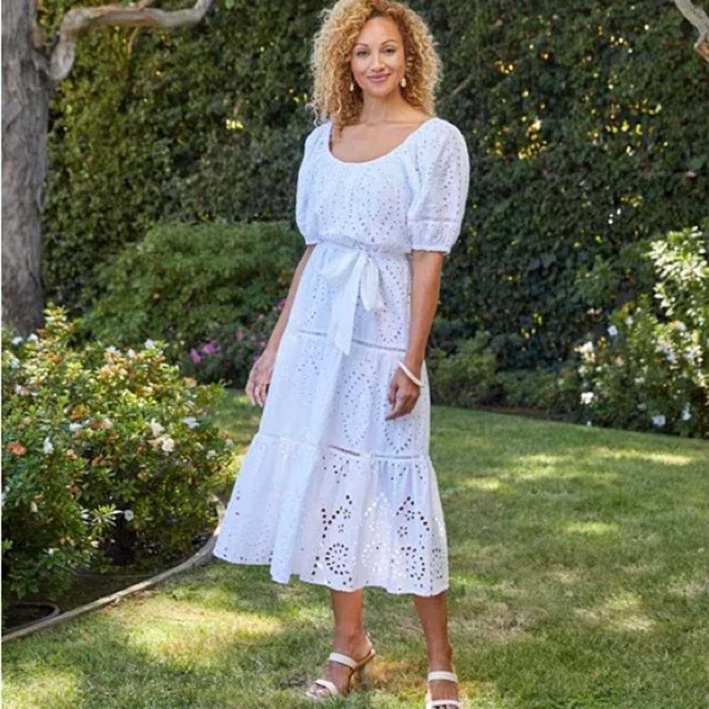Karen Kane White Eyelet Midi Dress